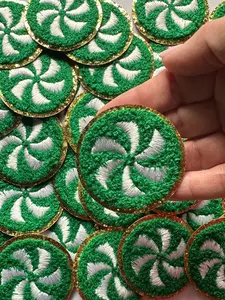 Christmas Green & White Candy Patch, Chenille Iron on patch, Glitter border patch, Iron On patch, Hat Patch, Christmas patch