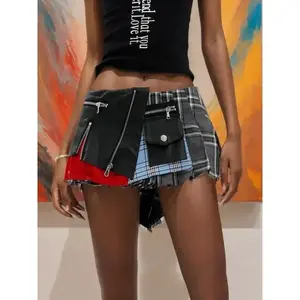 Fashion Trendy Women's Patchwork Plaid Design Pleated Mini Skirts 2025 Summer New High Waist A-line Skirt Female Shorts Golf Attire Womenswear BottomRAIMENTRY