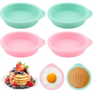 4 count Air Fryer Egg Mold,  Egg Bites Molds for Baking Muffin Top Pan, 4'' Mini Pancake Mold Non-Stick for Baking Hamburger Bun Pan Air Fryer Accessories(COLOR:+Green)