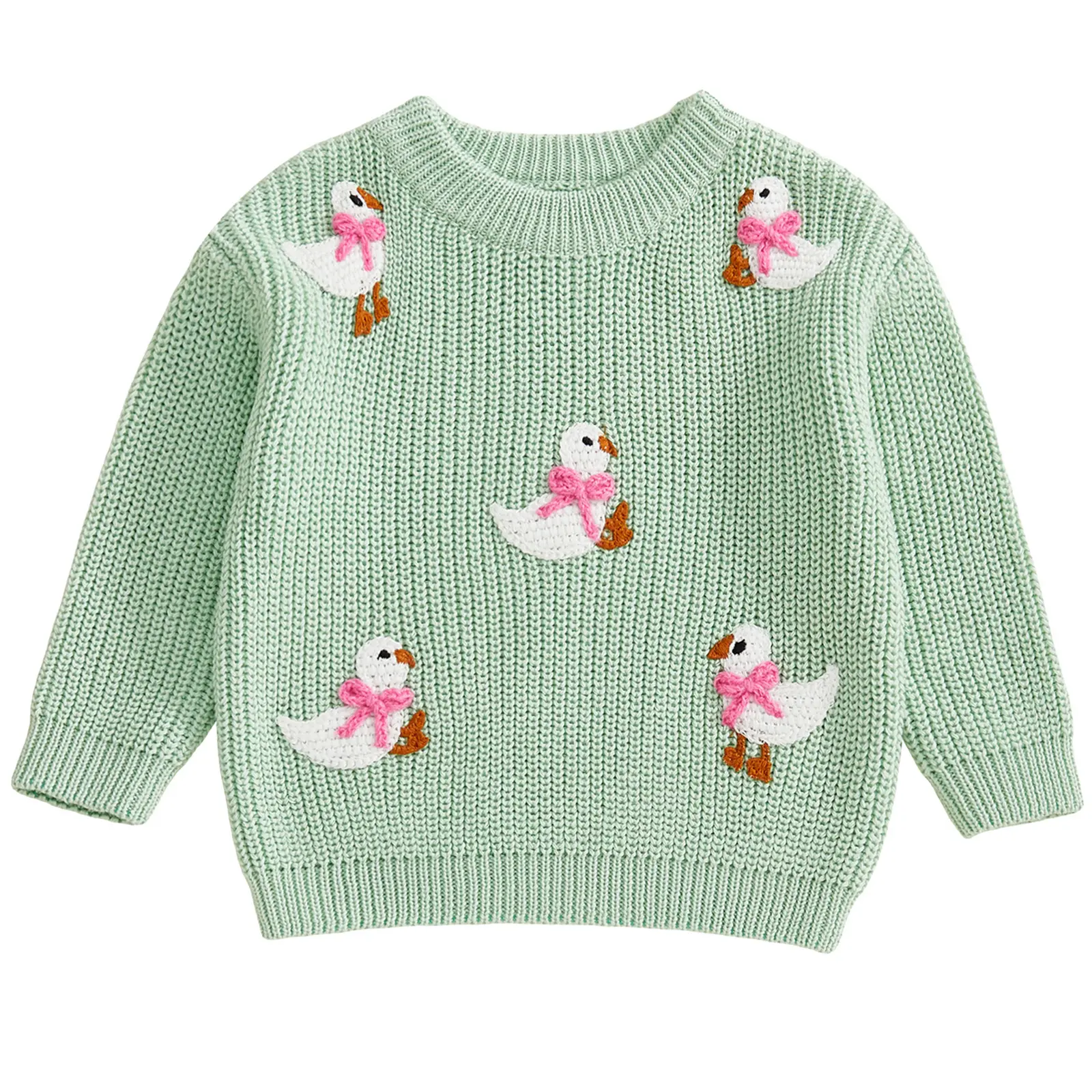 Kids Baby Girl Boy Knit Sweater Infant Toddler Silly Goose Bow Long Sleeve Knitted Pullover Warm Sweatshirt Knitwear Fall Winter Clothes