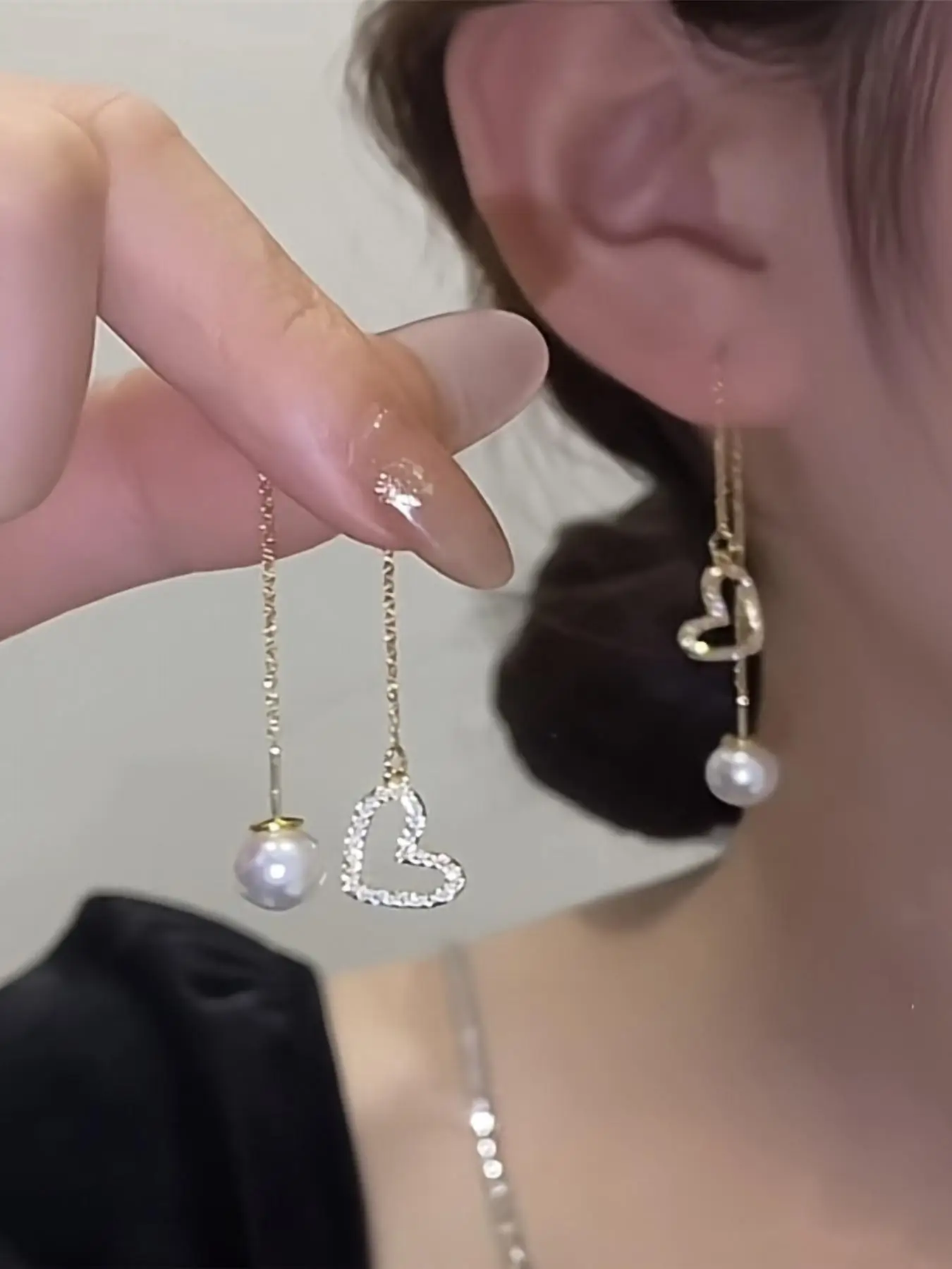 Elegant Faux Pearl & Rhinestone Decorated Heart Shaped Dangle Earrings, Fashion Jewelry for Party, Daily Clothing Decor, Trendy All-match & Exquisite