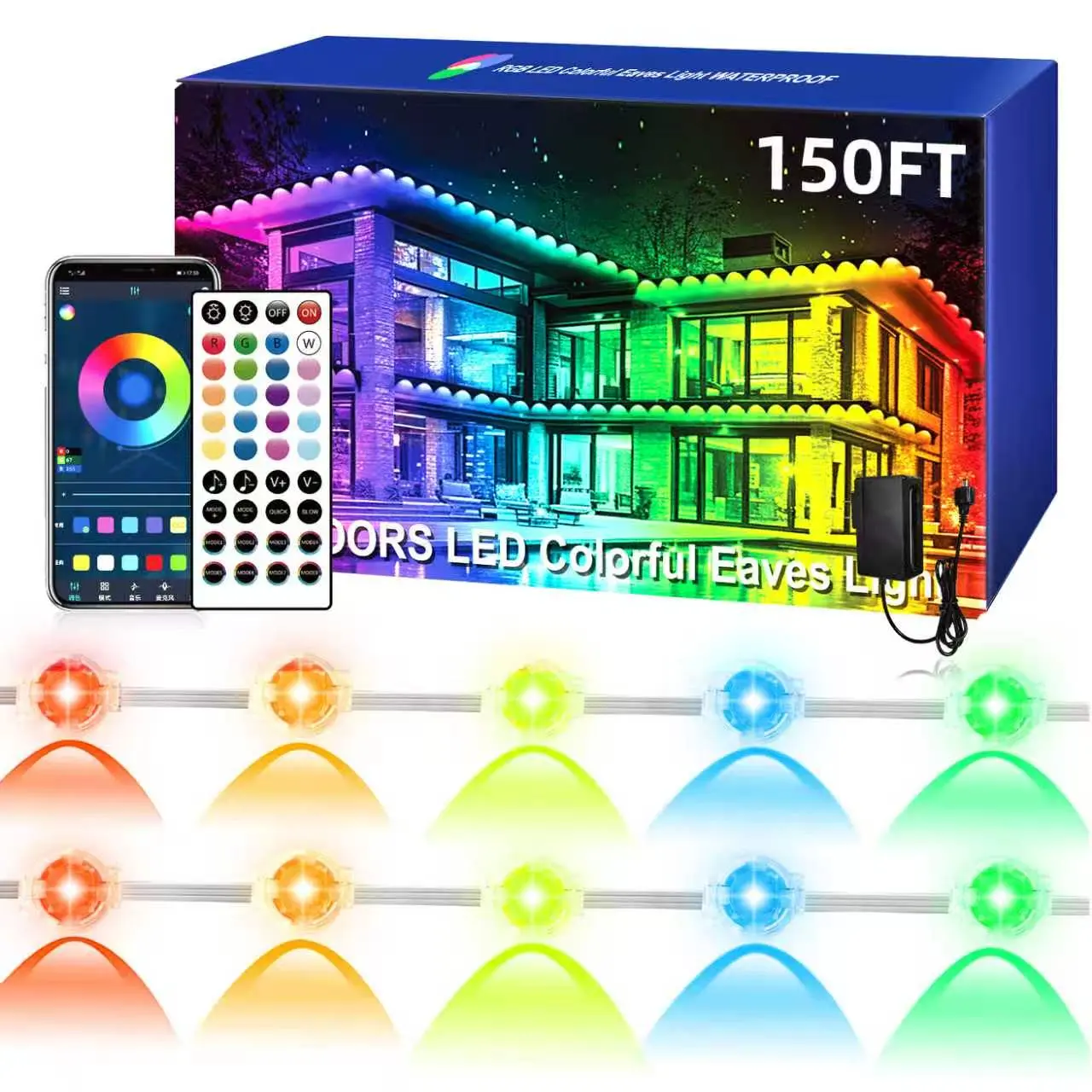 Permanent Outdoor Lights for House,100ft RGB+IC Color Eave Lights | Tunable Warm to Cool White 60lm for Daily Lighting,Super Bright, IP67 Waterproof