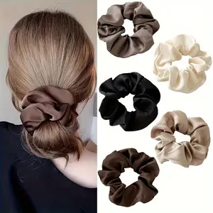 5 Pcs Random Colors French Satin Hair Scrunchies, Elegant Satin Bun, Retro Style, Fashionable Headband, Soft Silk Elastic Headband for Women Girls, Large Elastic Ponytail Holder Hair Ties,Hair Rope,Hair Band,No Damage Hair