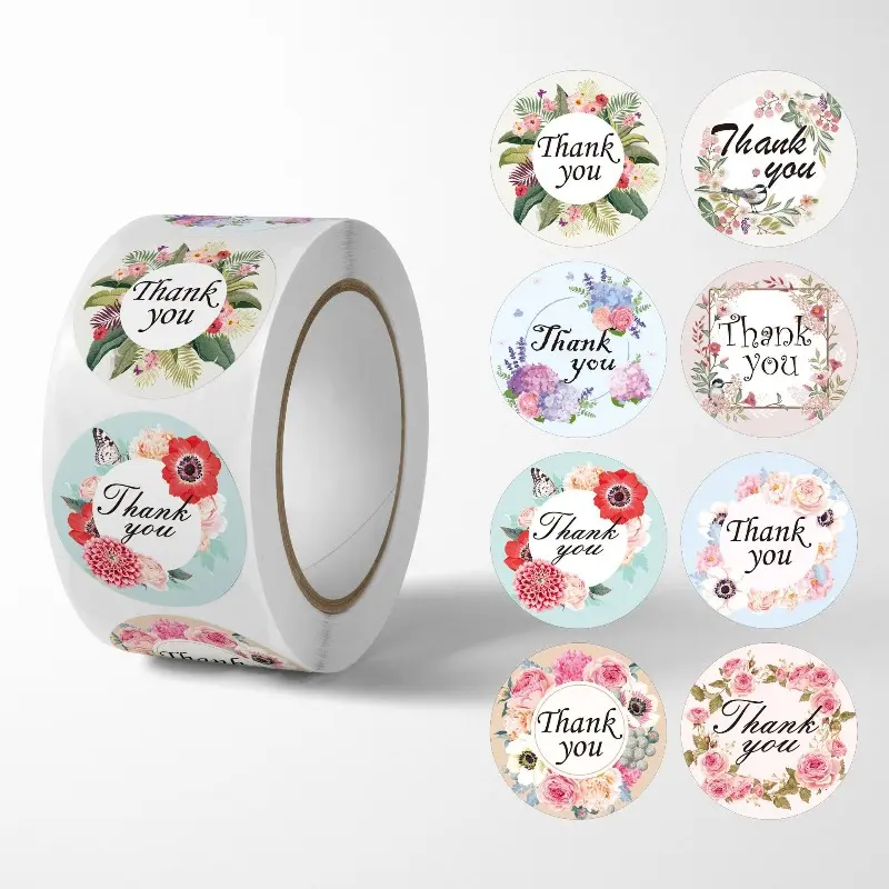 Baking Making Packaging Flowers Thanks Sealing Stickers Self-Adhesive English Thankyou Wholesale Flowers Stickers Floral Pattern Sticker Self Adhesive Decal