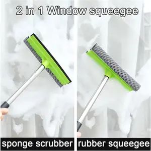 Multi-Function Window Squeegee 2 in 1 with Cleaning Sponge & Rubber Blade for Gas Stations, Glass, Shower, Windshield Use White car window  Squeegee bathroom livingroom