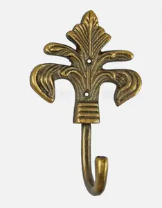 Cast Iron Fleur De Lis Wall Hook Towel Coat Key Hanger Antique Brass Finish