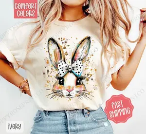 Polka Dot Bow Bunny Shirt Comfort Colors, Easter Tshirt, Trendy Religious Women's Tee, Gift for Her 6M0