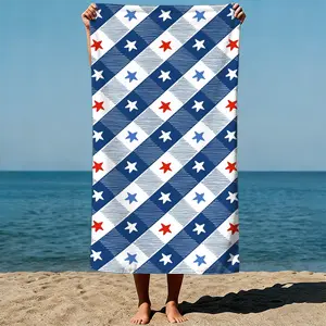 Diagonally checkered pattern with stars, patriotic design, American flag–inspired artistic style. Sand-Free Beach Towel | Ultra-Light Microfiber | Quick-Dry, Compact for Travel