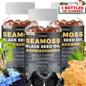 3 PCS - Sea Moss Gummies - Rich in Sea Moss, Shilajit, Ayurveda, Ginger, Elderberry, Chlorophyll, Turmeric, and Bladder Lichen.