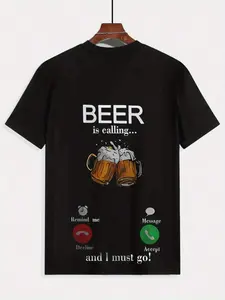 Men's Short Sleeve 3D Beer Design T-Shirt, Humorous Round Neck Breathable Tee, Summer Casual Sportswear, Perfect Gift for Beer Lovers