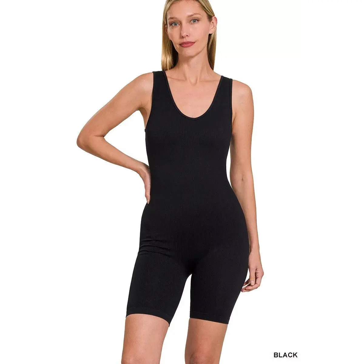 Zenana Ribbed Seamless Sports Romper