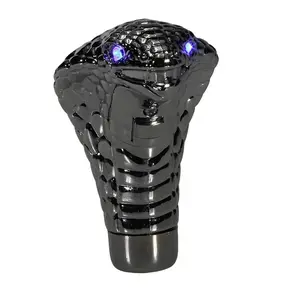 Universal Chrome Car Cobra Manual Gear Shift Knob with Red, Blue LED Eyes Snake Shifter