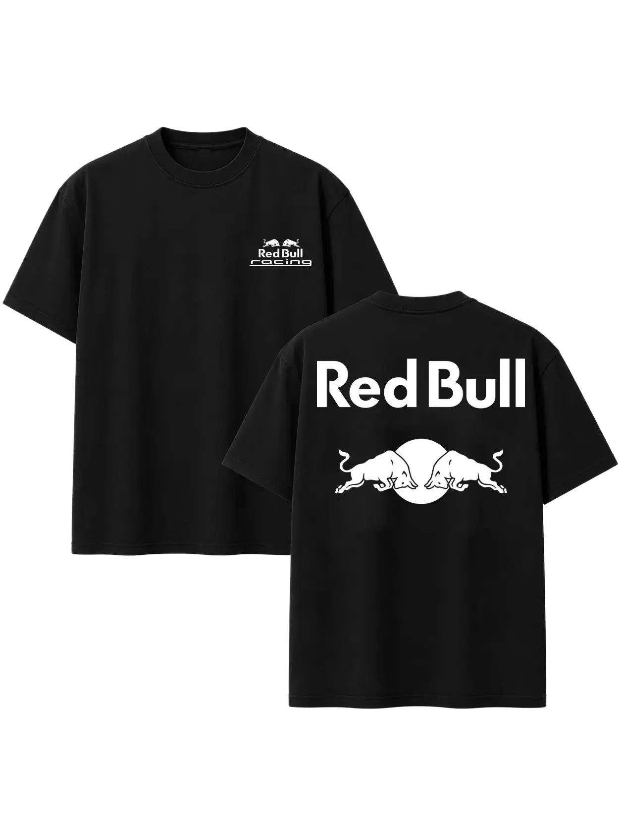 Women's Unisex Vintage Racing Graphic Tee - 100% Cotton Breathable Short Sleeve, Front-Back Bull Print, Starboy Aesthetic Streetwear for Automotive Enthusiasts, Driving/OOTD, Casual S Size