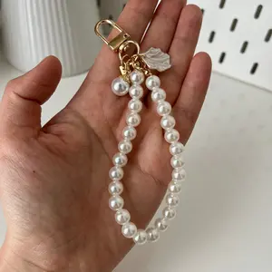 Faux Pearl Keychain & Phone Charm for Women, Affordable Elegant Beaded Key Ring for Handbags Wallets Backpacks, Stylish Purse Accessory & Fashion