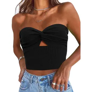 Womens Top Womens Tank Top Womens Crop Top Womens Shirt For Women Womens Top Womens Tank Top Womens Crop Top Womens Shirt For Women Womens EFAN Womens Tube Tops Going Out Cut Out Twist Knot Front Bandeau Ribbed Knit Y2K Strapless Tank Bustier Corset Tops