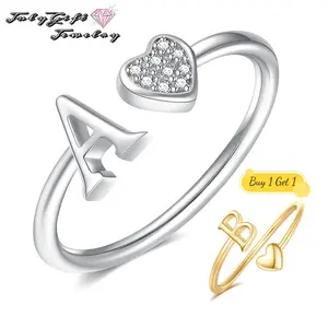 【Buy 1 get 1]Heart Initial Rings for Women Teen Girls Adjustable Letter Rings for Women Teen Girls Stackable Rings for Women Girls Gifts Jewelry