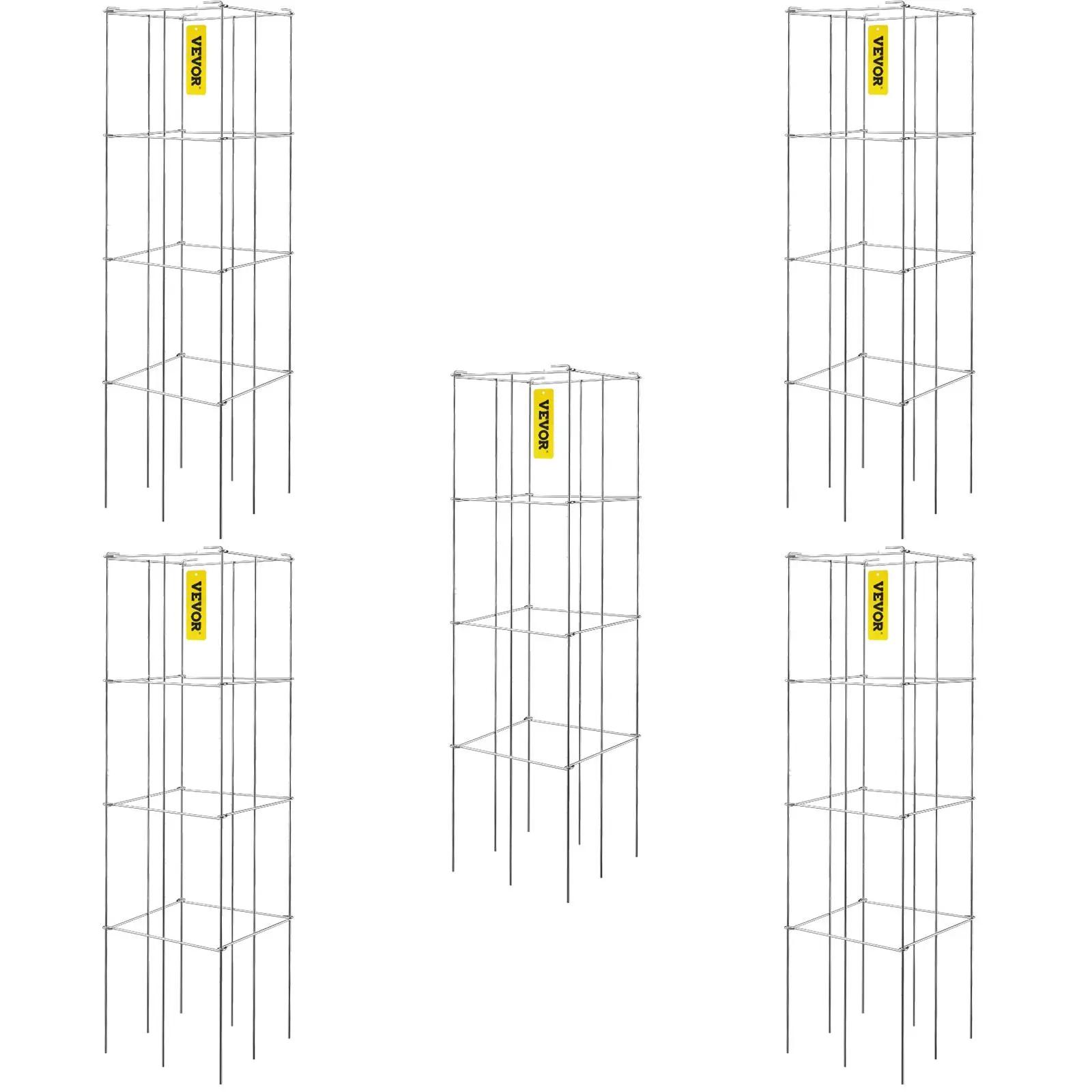【summerfinds】VEVOR 5-Pack Square Tomato Cages, 11.8in x 11.8in x 46.1in Silver PVC-Coated Steel Towers, Metal Garden Trellis for Climbing Vegetables & Flowers, Father's Day Gift [DealsForYouDays], Foldable, Climbing Flowers, Vertical Planter Tower, 117Cm