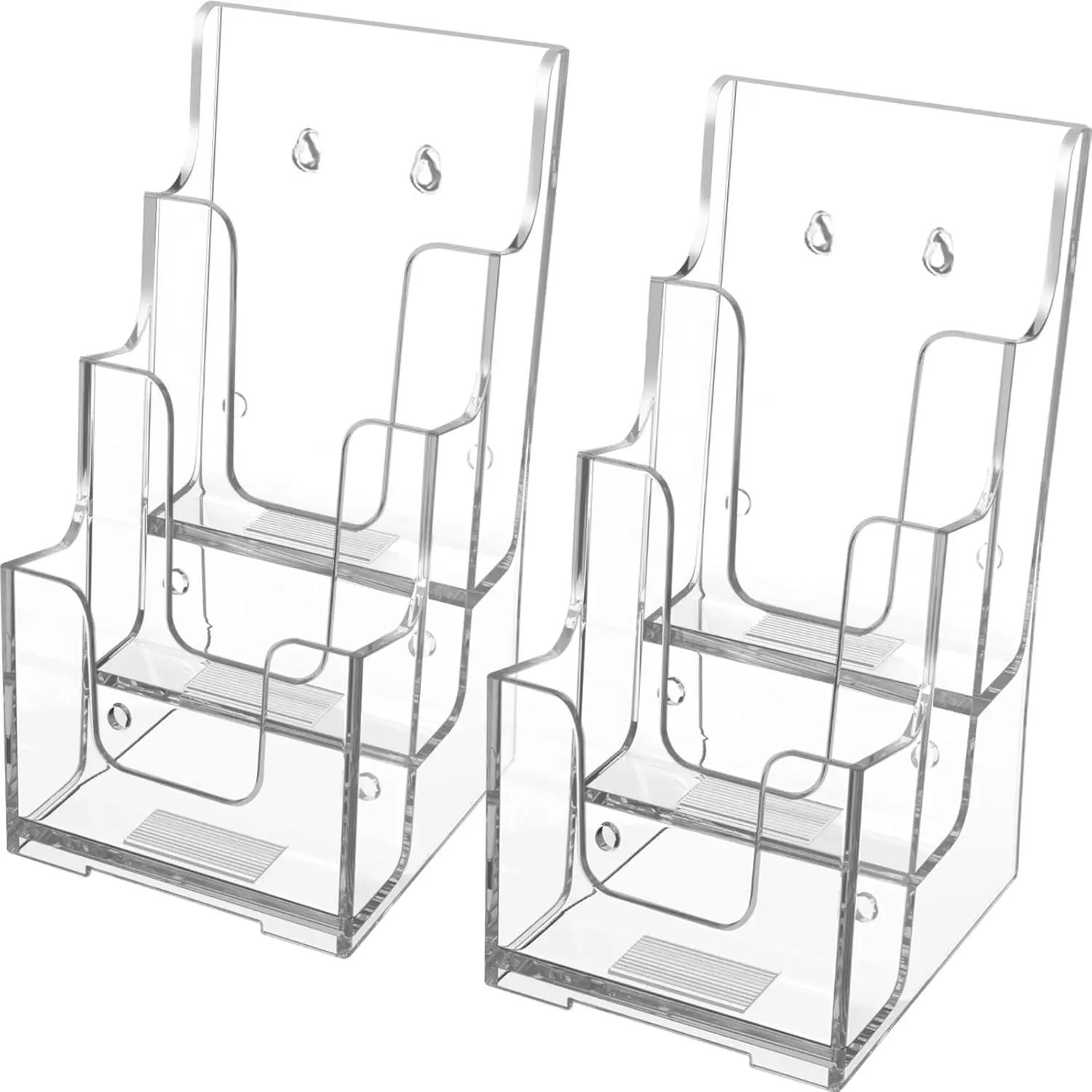MaxGear 4-Inch Wide 3-Tier Clear Premium Acrylic Brochure Holder, Multi-Pocket Wall Mount or Countertop Desk Accessory, Office Desk Accessory Organizer for Office Use, 2-Pack