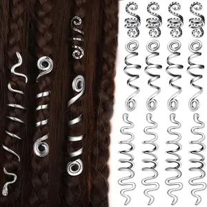 12 Pcs Braid Hair Accessories Celtic Hair Jewelry Alloy Dreadlock Accessories Loc Jewelry Hair Braid Coil Jewel Hair Cuffs Snake Hair Clips for Women (Silver, Vintage Style) Jutom