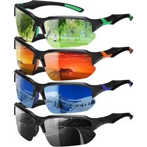 4 Pack Polarized Sports Sunglasses for Men and Women UV Protection Lightweight Half Frame Rimless Outdoor Eyewear