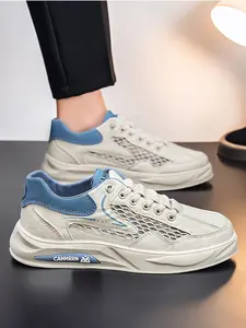 Summer breathable large mesh men's white shoes, laceless slip-on sneakers, thick-soled lightweight casual shoes for all seasons