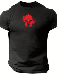 Spartan Helmet Greek Warrior T-Shirt - Spartan Motif & Blood Helmet Design, All-Season Fit Casual & Gym Wear, Historical Battle Tee for Spartan-Themed Outfits, PLUS SIZE