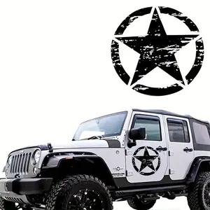 5-Pointed Star Durable Vinyl Hood Decal, Weatherproof UV-Resistant Pre-Cut Easy-Apply Decals Sticker for Jeep Rubicon JK CJ TJ YJ & F150 Off-Road Vehicle, Car Exterior Accessories, Truck Accessories