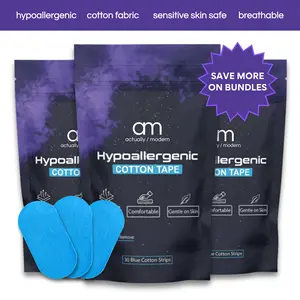 Actually Modern Blue Hypoallergenic Cotton Mouth Tape - 30 Strips for Full Month Supply, Latex-Free, Gentle on Skin, No Odors, Easy to Use