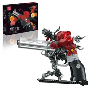 Women's Day gifts Guns & Petals Gothic Rose Revolver Building Kit (631PCS) - Silver & Black Metal-Art Sculpture with Red Roses, Thorns & Vines, Dark Botanical Block Set for Gothic Fans & Collectors, Ideal Christmas Gift & Home Decor for Girls Teens