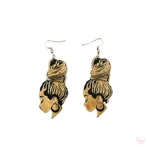 Natural Hair Ponytail African Wooden Dangle Earrings