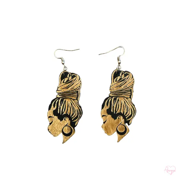 Natural Hair Ponytail African Wooden Dangle Earrings