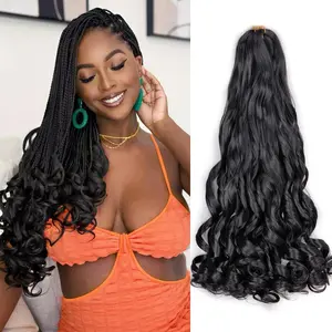 French Curl Braiding Hair 22 Inch 8 Packs Burgundy Curly Pre Stretched Bouncy Crochet Hair 75g/Pack Loose Wavy Synthetic Extensions for Black Women