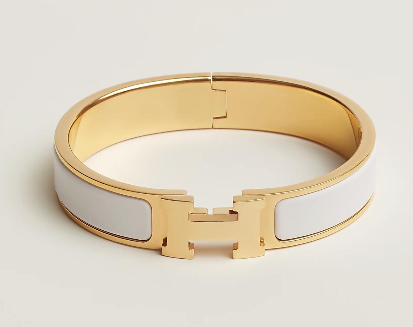Pre-owned Hermes Clic H Bracelet White/Gold