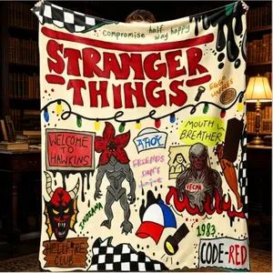 Countdown Sale! Stranger Things Season 5 and Collage Flannel Blanket, Soft Warm Cozy, Iconic Characters and Demogorgon Art, Ideal Gift for Netflix Fans Suitable for all four seasons It is an ideal gift to give to friends, children and grandchildren.