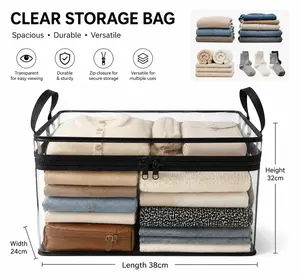Extra Large Clear Storage Organizer, Foldable Bedding Storage Bag with Handles, Space Saving Closet Organizer for Clothes and Blankets