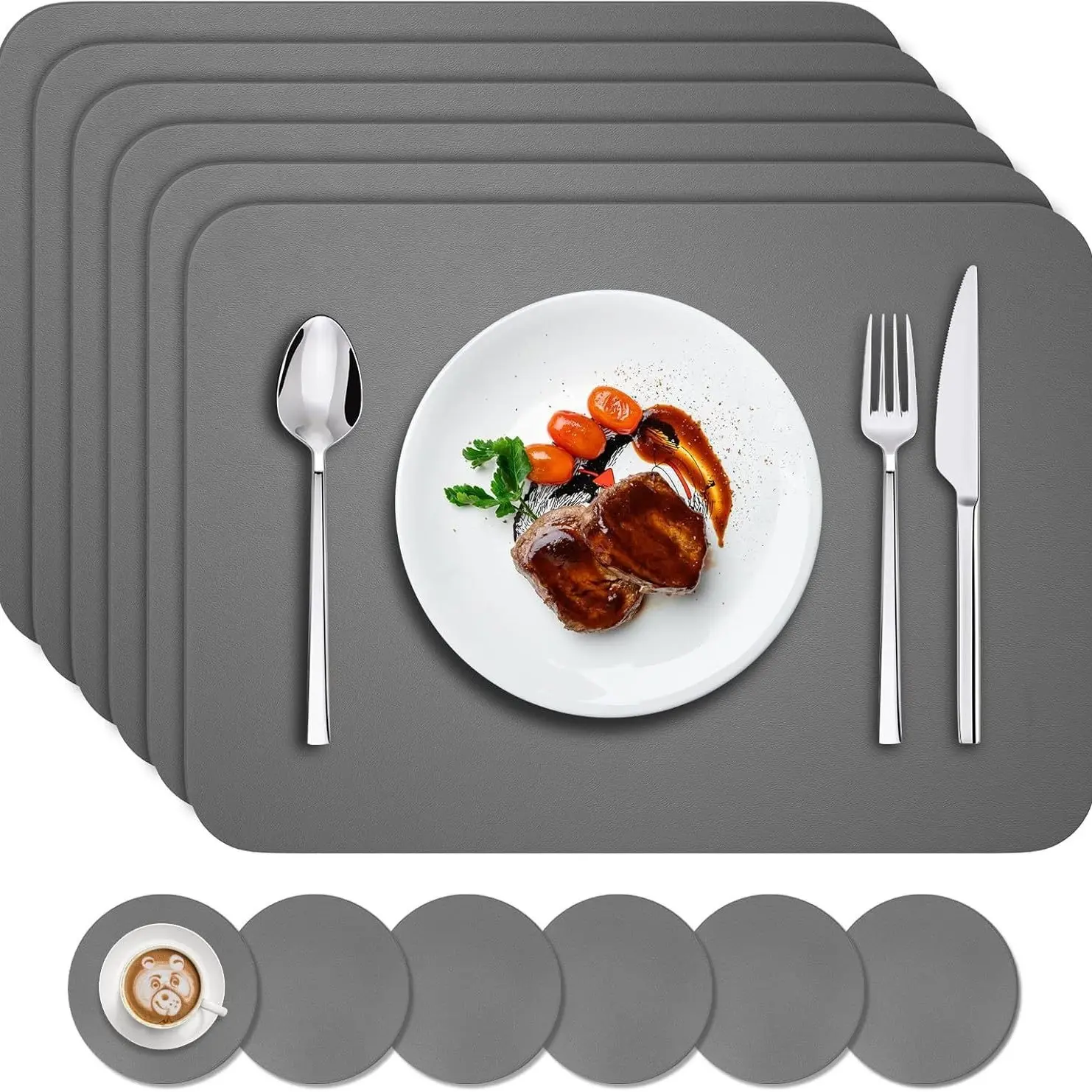 6-Piece Table Mat Set, Heat Resistant Table Placemats, Anti-Slip, Waterproof, Oil-Proof, Washable, Includes Cup Mats, Ideal for Outdoor, Restaurant, Kitchen, Home