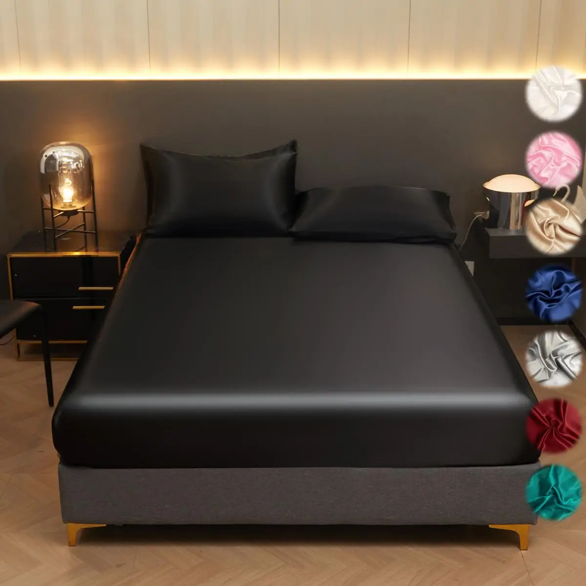 Solid Color Satin Fitted Sheet Set, 3 Counts/set Including 1 Silky Fitted Sheet & 2 Pillowcase, Bedsheet Sets, Soft Breathable Bedding Set for Bedroom