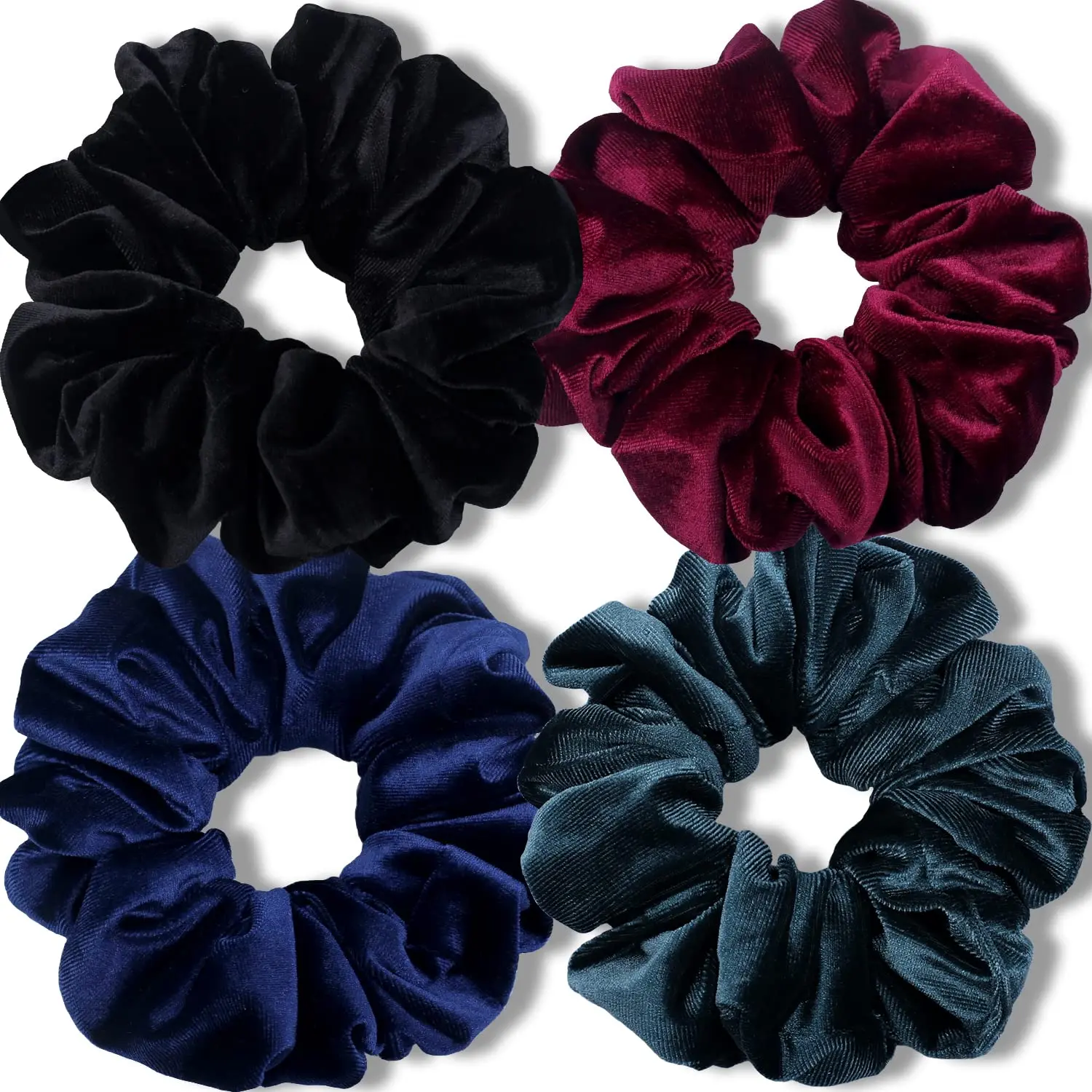 Scrunchies for Women's Thick Hair,   Soft  Scrunchy, XL 6 inch Big Elastic Band Hair Accessories, 4 Pack, Dark