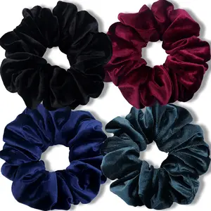 Scrunchies for Women's Thick Hair,   Soft  Scrunchy, XL 6 inch Big Elastic Band Hair Accessories, 4 Pack, Dark