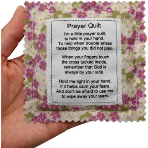 Mini Prayer Quilt with Cross Inside Vintage Pocket Scripture Squares Sympathy Christian Gifts for Women Pastor Appreciation Father's Day Graduates Purple 1 Pack