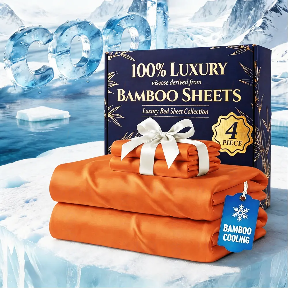 MUXHOMO 100% Viscose Derived from Bamboo Sheet Set Queen, Twin Full Queen Cooling Sheets for Hot Sleepers, 2300TC Sateen Weave King Bedding Sheets, 16" Deep Pocket Corner Straps, Soft Breathable Hotel Quality Sheets Cosy Home Collection