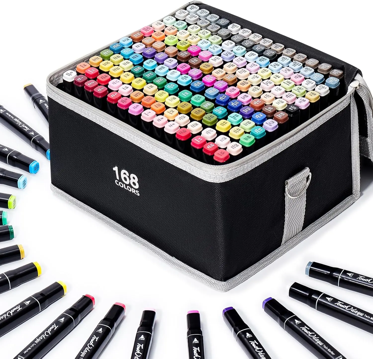 KIDGENIUS 168 Dual Tip Alcohol Markers Set, Professional Art Markers with Skin & Brown Tones, Premium Acrylic Paint Pens, Ideal Back-to-School Gifts for Kids, Students & Adults, Perfect for Drawing, Coloring, Sketching & DIY Crafts Art Supplies