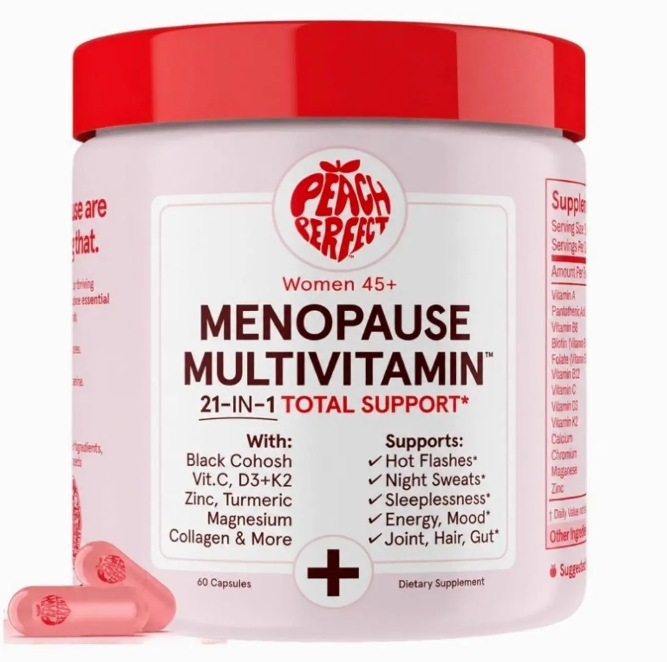 Menopause Multivitamin | 21 Vitamins for Women 45+ | Black Cohosh, Ashwagandha, Vitamin D3+K2, Probiotics & Collagen | Support for Hot Flashes, Mood Swings, Joint & Skin Health | 30 SVG