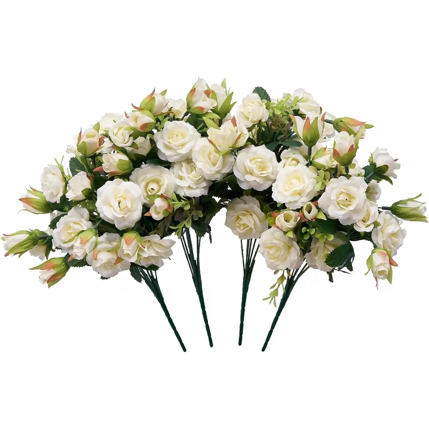 Small White Gardenia Bouquet, Realistic Creamy White , Faux Wildflowers Bush for Decoration,  for Weddings and Parties, 11'', Set of 4