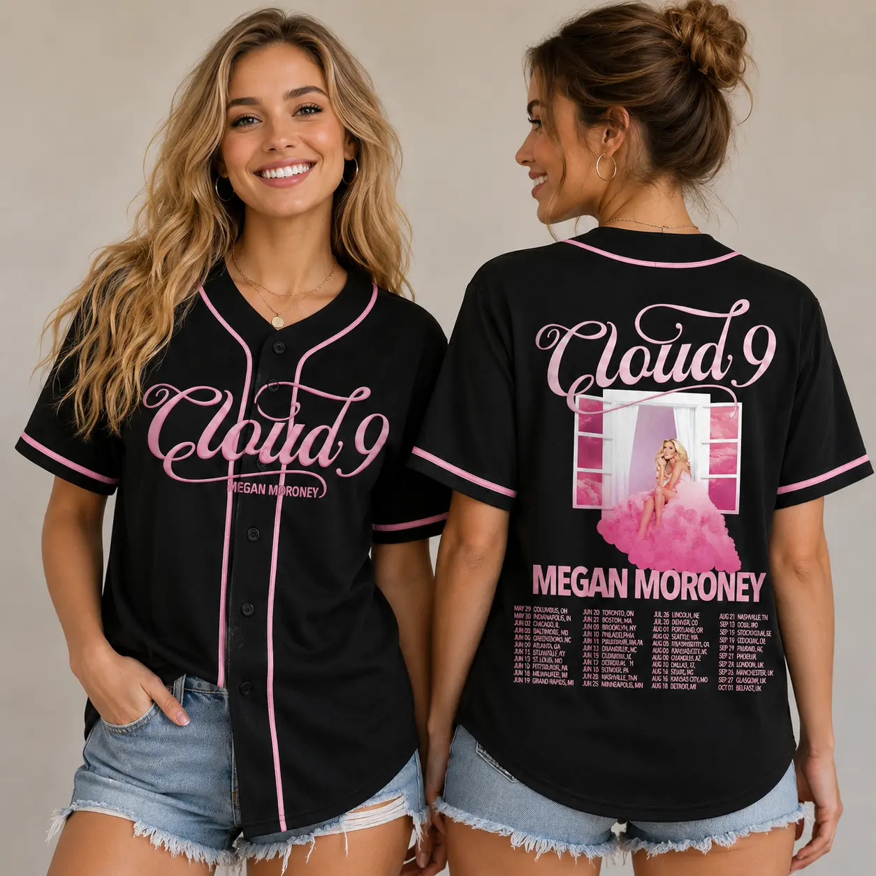 Vintage Megan Moroney Cloud 9 Tour 2026 Baseball Jersey, Am I Okey Short Sleeve Tee Button Up Shirt, Country Music Shirt, Streetwear, Gifts