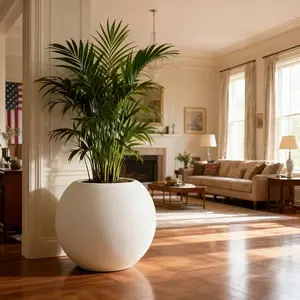 White spherical weather-resistant flower pot, Modern plant pot for indoor/outdoor use. Ideal for succulents, ferns, snake plants. Perfect for home, office, or garden. Lightweight, easy to clean, a great gift for plant lovers.