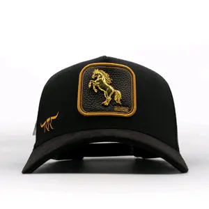 Men's THE KING RANCH HORSE Gold Cap with Unique Ornaments for Casual Wear Black Trucker Hat