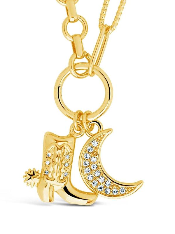 Kelsea CZ Boot & Moon Pendant Charm Necklace