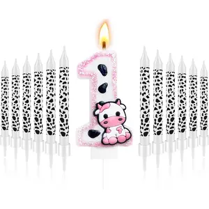 13 count Cow Themed Birthday Candles - 0 to 9 Pink Cow Number Candle &  Candles, Cowgirl Theme Candle for Girls Birthday Party Decor, Holy Cow Im One Birthday Decorations ()