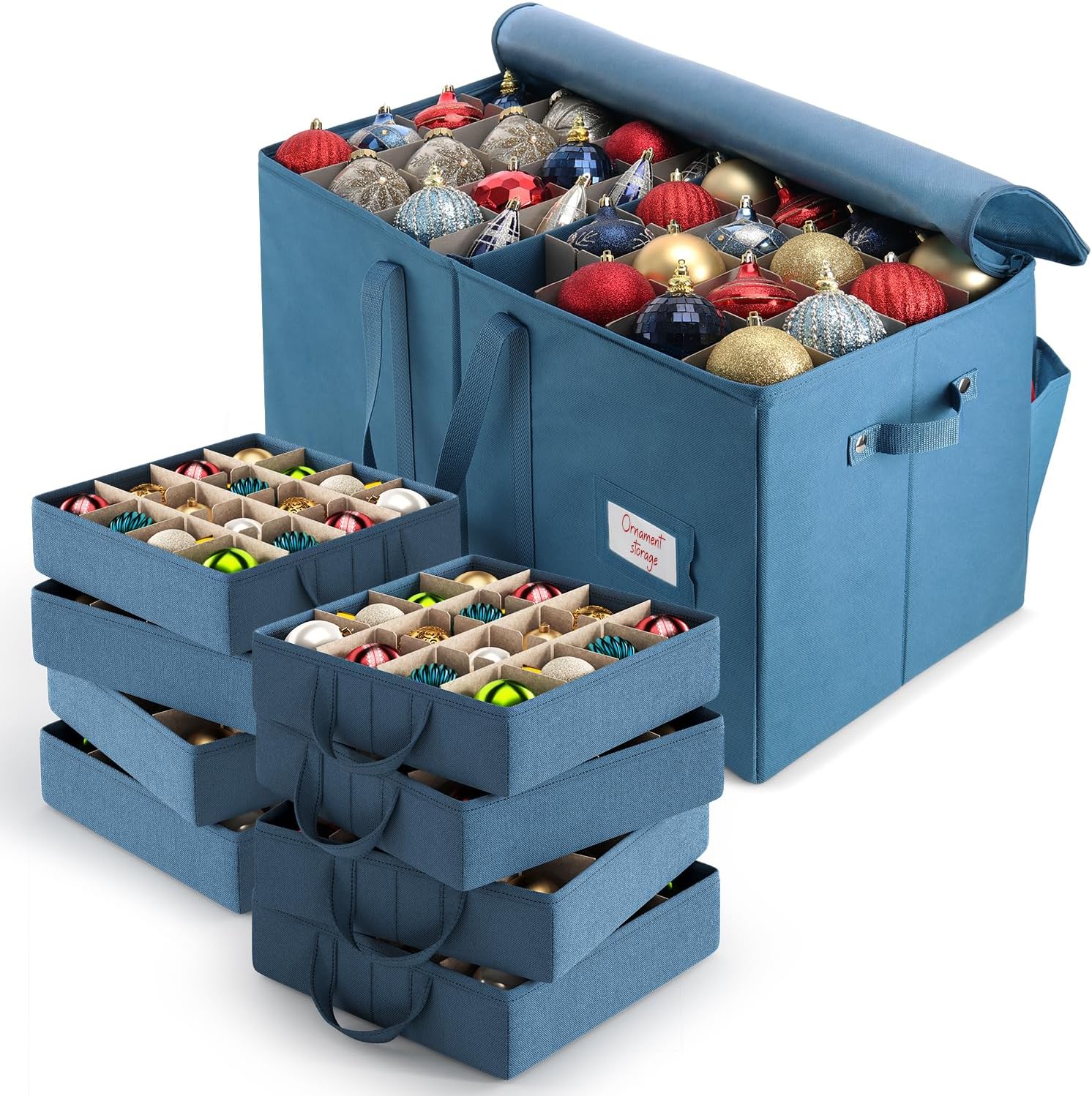 Hearth & Harbor Christmas Ornament Storage Box – Holiday Decoration Organizer with Adjustable Dividers & Carry Handles
